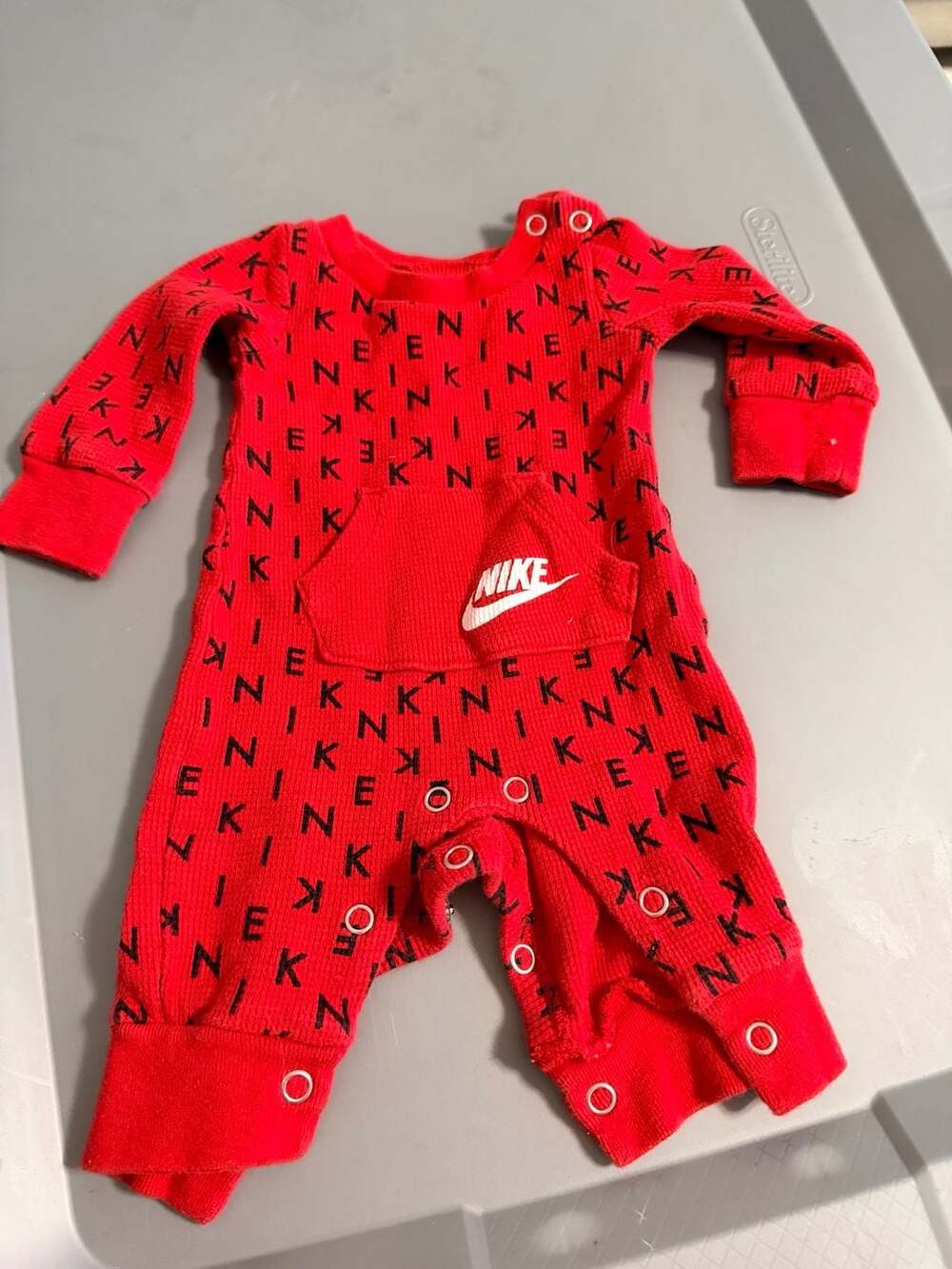 Nike Thermal Coverall Newborn Red Black Print Romper